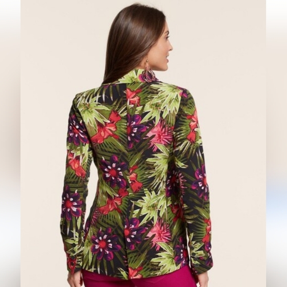 Chicos Tropical Vibe Blazer, Label is Size 1, approx M,  EUC - Picture 2 of 7
